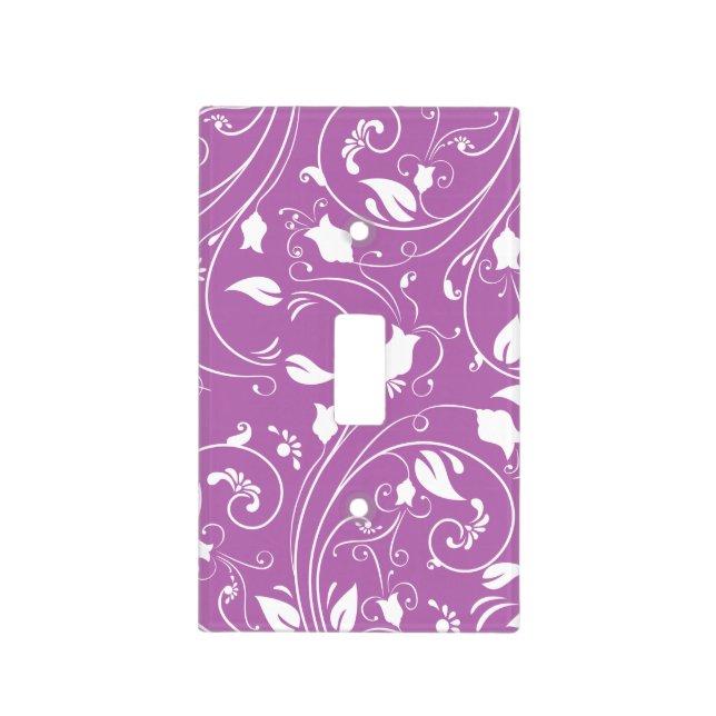 Lavender Purple, White Floral Swirls; Flowers Light Switch Cover (Front)