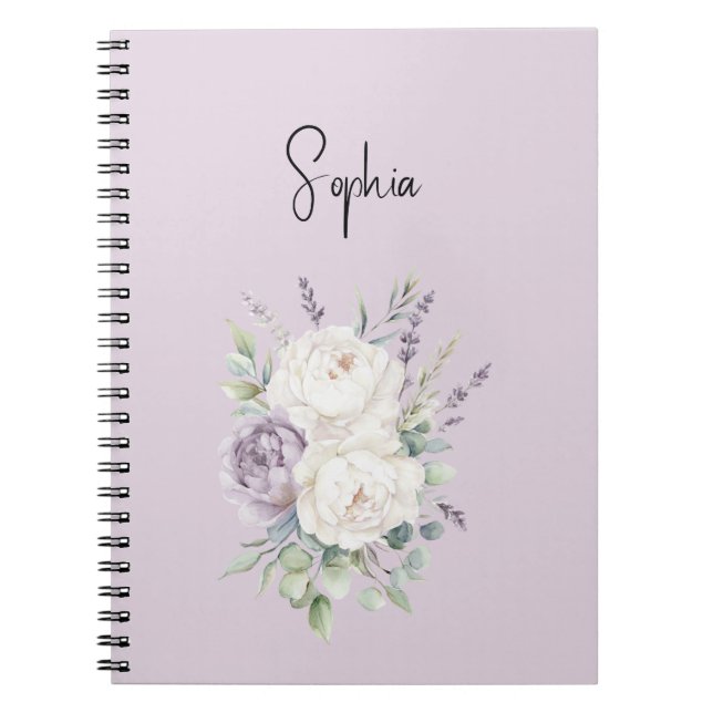 Lavender Purple White flowers Notebook (Front)