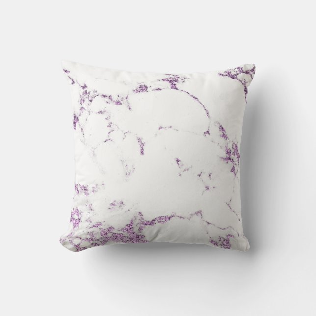 Lavender Purple  White Glitter Marble Gray Glitter Throw Pillow (Front)
