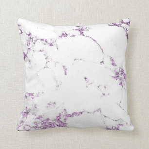 Lavender Purple White Glitter Marble Gray Glitter Throw Pillow