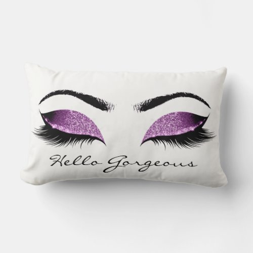 Lavender Purple White Makeup Lashes Hello Gorgeous Lumbar Pillow