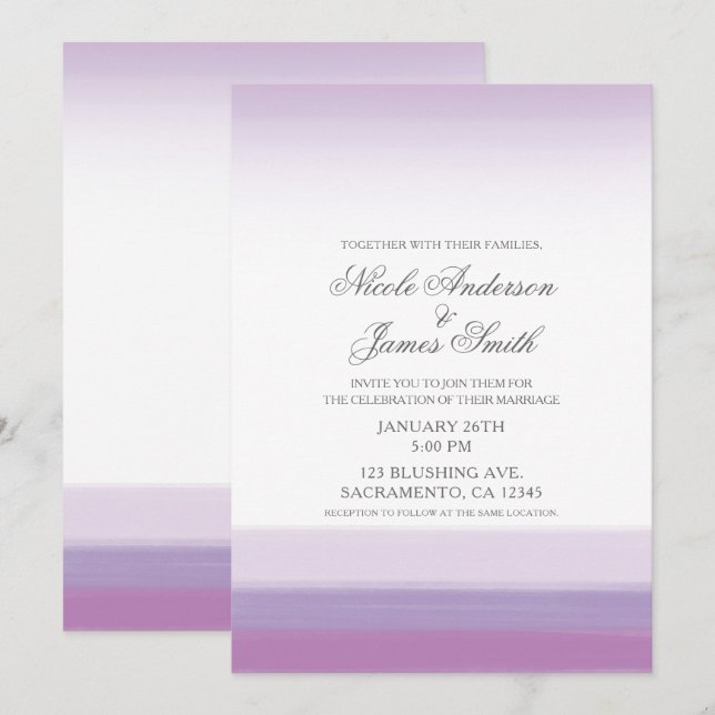 Lavender Purple & White Modern Watercolor Wedding Invitation (Front/Back)
