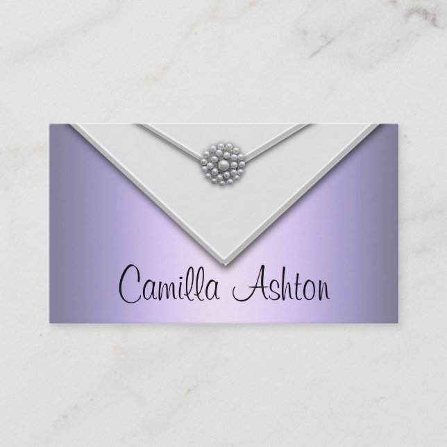 Lavender Purple White Pearls Purple Business Cards (Front)