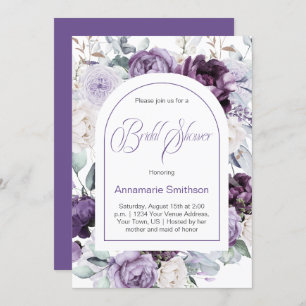 Lavender, Purple, White Peonies Bridal Shower Invitation
