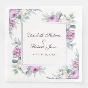 Lavender Purple White Peonies Wedding Napkins