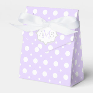 Lavender purple, white polka dot monogram wedding favor boxes