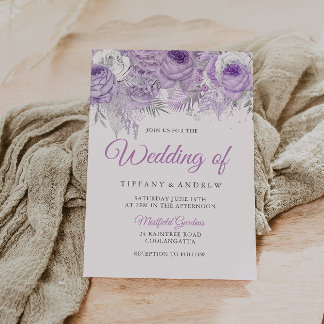 Lavender Purple White Silver Floral Wedding Invite