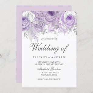 Lavender Purple White Silver Flower Wedding Invite