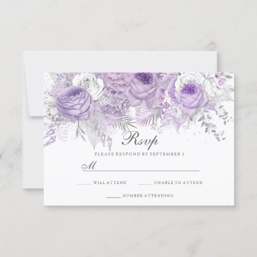 Lavender Purple White Silver Flower Wedding RSVP