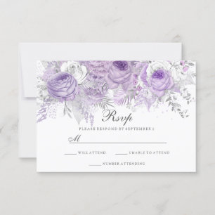 Lavender Purple White Silver Flower Wedding RSVP Card