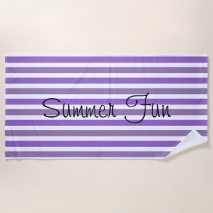 Lavender Purple White Stripes Beach Towel