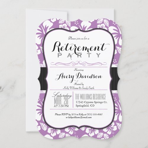 Lavender Purple  White Tropical Retirement Party Invitation