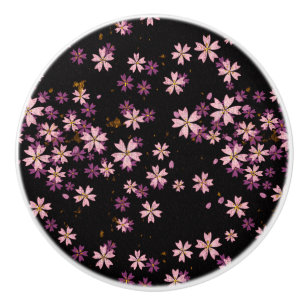Lavender Purple Wild Flowers on Black Ceramic Knob