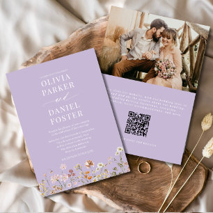 Lavender Purple Wildflower QR Code Photo Wedding Invitation