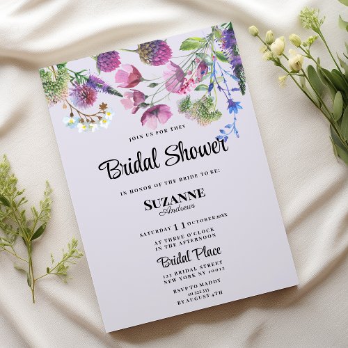 Lavender purple wildflower spring Bridal Shower Invitation