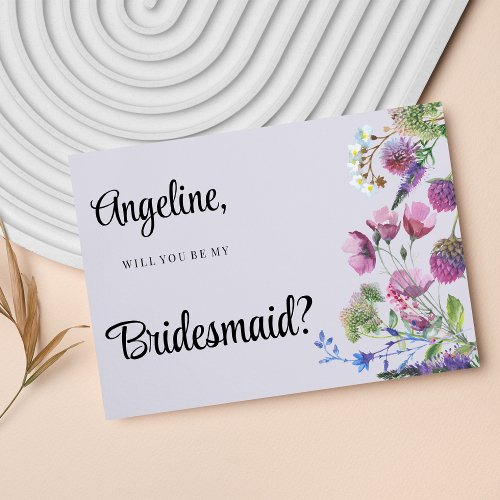 Lavender purple wildflower spring Bridesmaid  Invitation