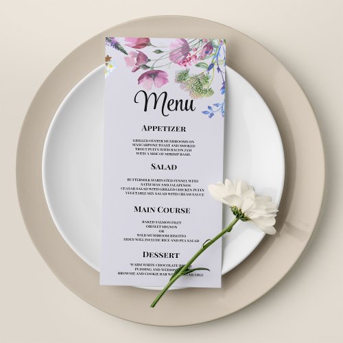 Lavender purple wildflower spring Wedding Menu