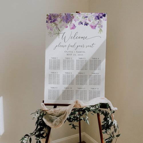 Lavender purple wildflower wedding seating chart foam board