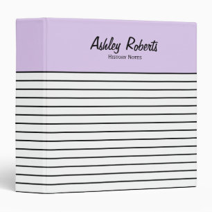 Lavender Purple with Black and White Stripes 3 Ring Binder