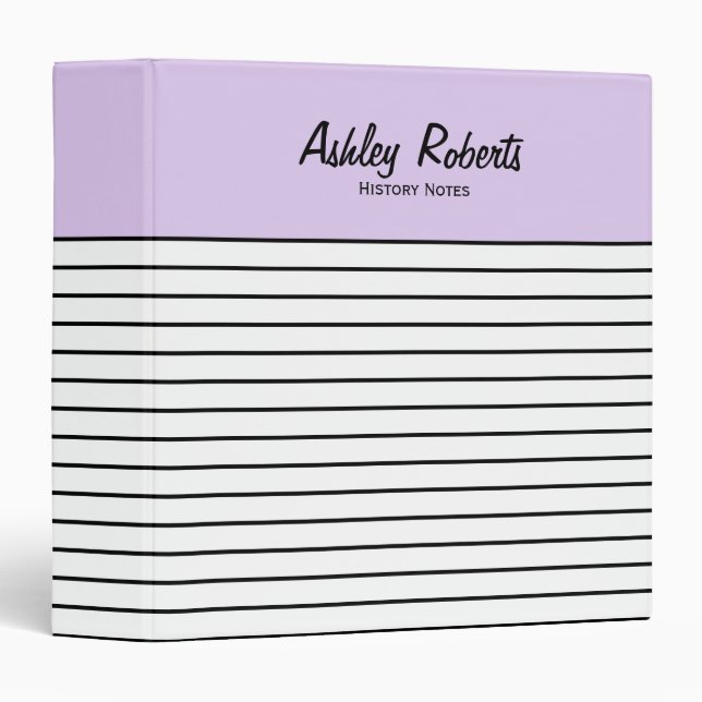 Lavender Purple with Black and White Stripes 3 Ring Binder (Front/Spine)