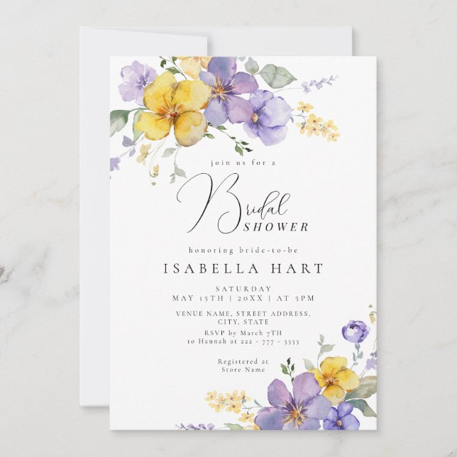Lavender Purple Yellow Bridal Shower Invitation (Front)