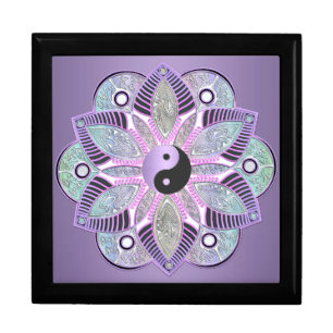 Lavender Purple Yin Yang Lotus Flower Mandala Jewelry Box