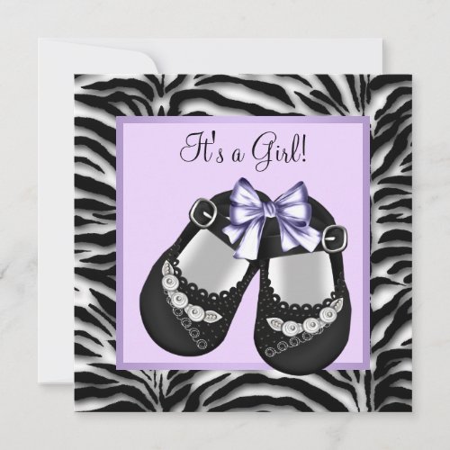 Lavender Purple Zebra Baby Shower Personalized Announcement
