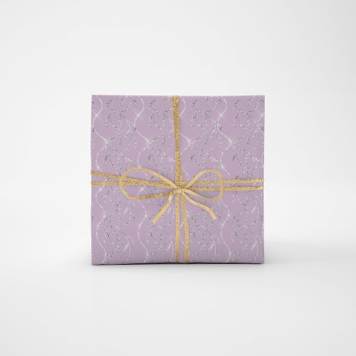 Lavender PurpleSpark Laurel Floral Silver Diamonds Wrapping Paper