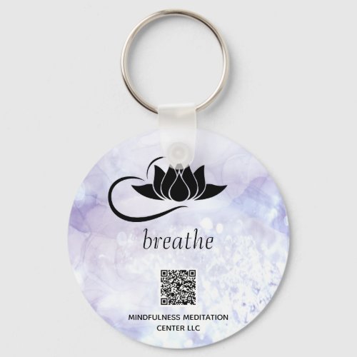  Lavender QR _ BREATHE Lotus Branding SWAQ Keychain