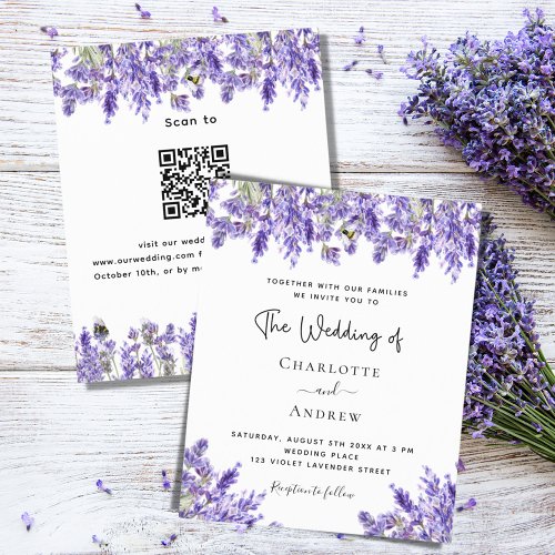 Lavender QR RSVP details budget wedding invitation