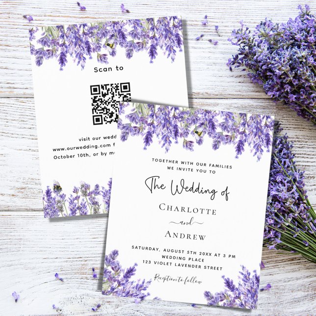 Lavender QR RSVP details budget wedding invitation (Creator Uploaded)