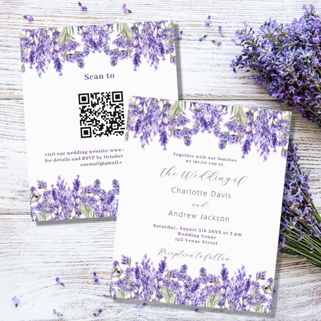 Lavender QR RSVP details budget wedding invitation (Creator Uploaded)