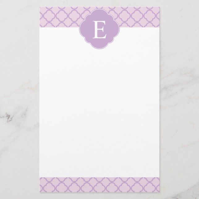 Lavender Quatrefoil Custom Monogram Stationery (Front)
