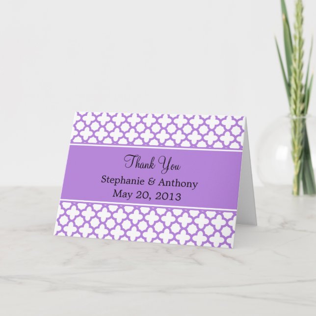Lavender Quatrefoil Pattern Thank You Card (Front)