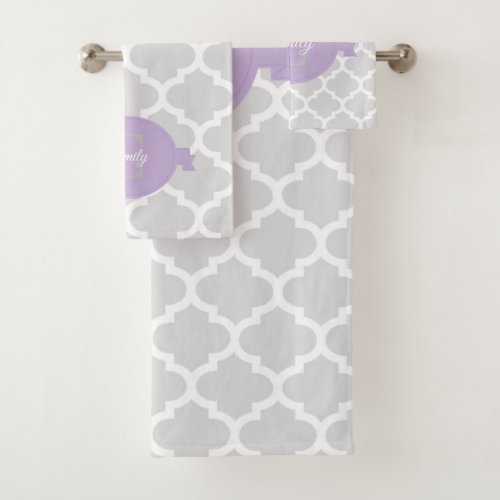 Lavender Quatrefoil Personalized Bath Towel Set