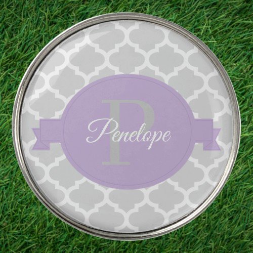 Lavender Quatrefoil Personalized Golf Ball Marker