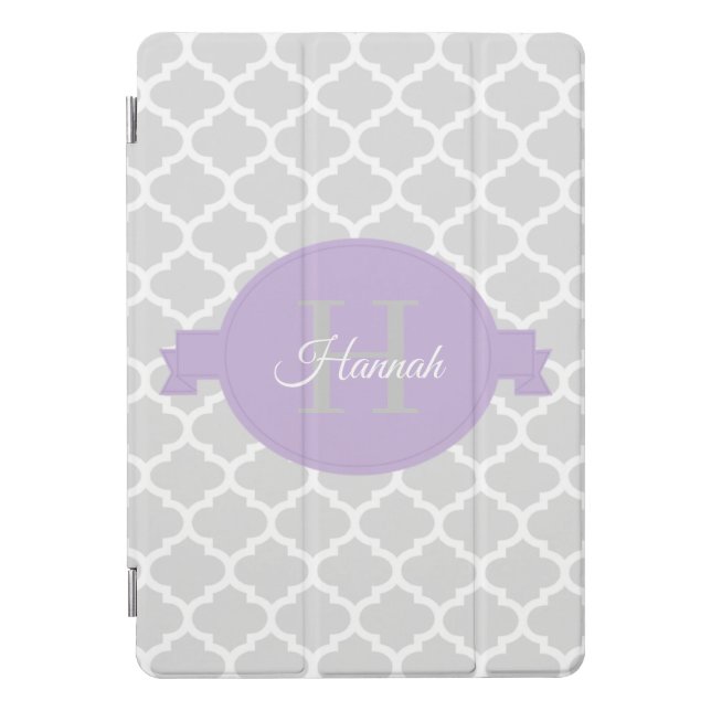 Lavender Quatrefoil Personalized iPad Pro Cover (Front)