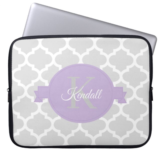 Lavender Quatrefoil Personalized Laptop Sleeve (Front)
