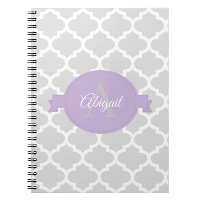 Lavender Quatrefoil Personalized Notebook (Front)