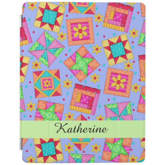 Lavender Quilt Patchwork Block Name Personalized iPad Smart Cover (Front)