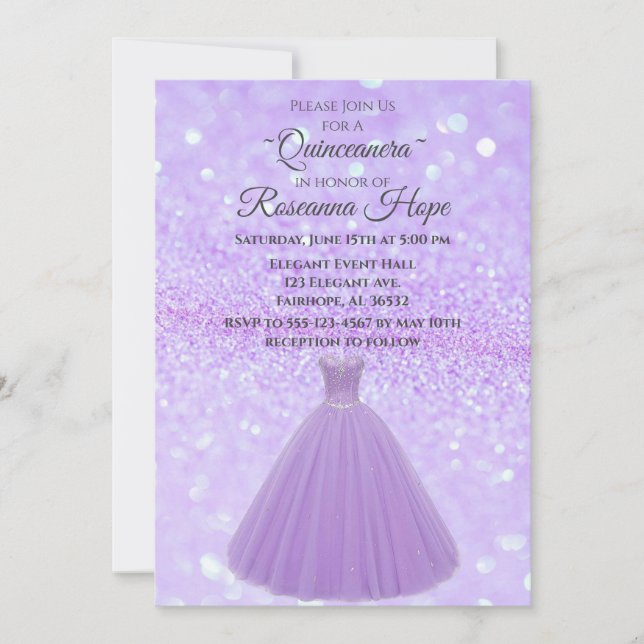 Lavender Quinceanera Invitation (Front)
