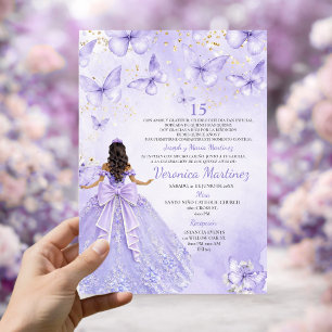 Lavender Quinceañera Invitation with Butterflies
