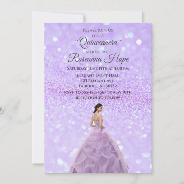 Lavender Quinceanera Invitation with Picture (Front)