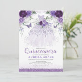 Lavender Quinceañera Princess Dress Butterflies Invitation (Standing Front)