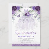 Lavender Quinceañera Princess Dress Butterflies Invitation (Front)