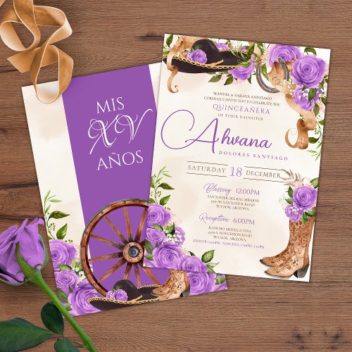 Lavender Quinceanera Purple Rose Charro Western Invitation