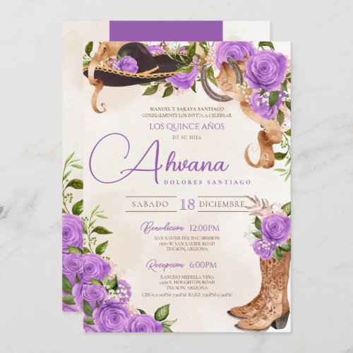 Lavender Quinceanera Roses Vintage Charro Western Invitation