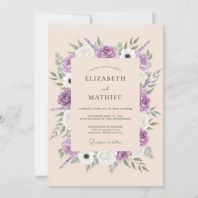 Lavender Radiant Botanical Wedding Invitation (Front)