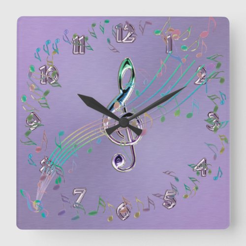Lavender Rainbow Glass Music Notes and Clef Clock