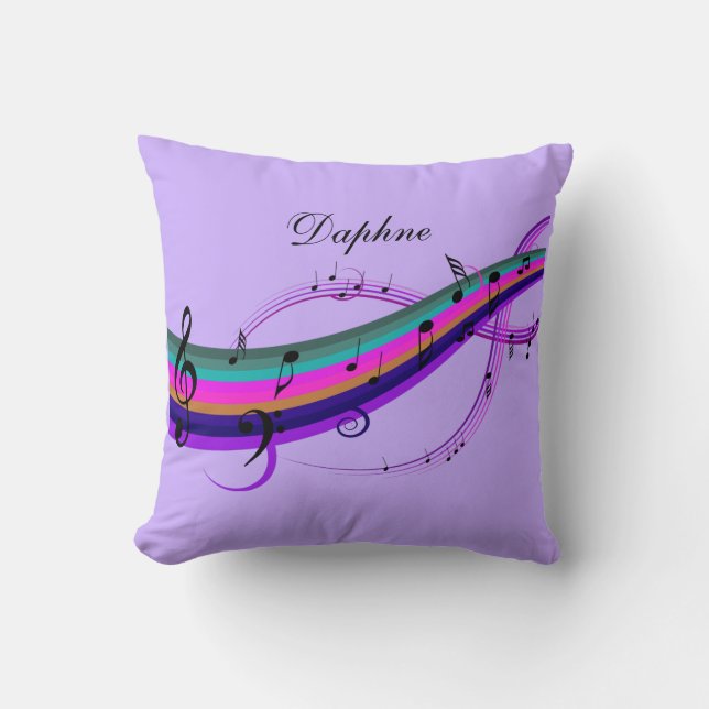 Lavender Rainbow Music Notes Personalized Pillow (Front)